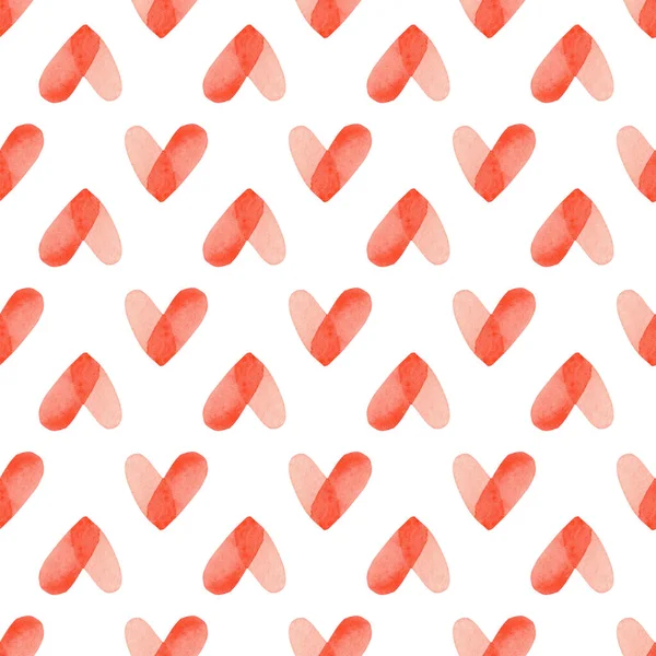 Seamless pattern with red bright hand painted watercolor hearts. Romantic decorative background perfect for Valentines day gift paper, wedding decor or fabric — Stock Photo, Image