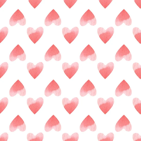 Patrón sin costuras con corazones de acuarela pintados a mano de color rosa brillante. Fondo decorativo romántico perfecto para papel de regalo de San Valentín, decoración de la boda o tela — Foto de Stock