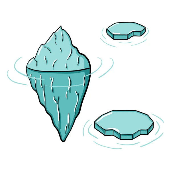 Set de garabatos iceberg de tres ilustraciones frías de invierno dibujadas a mano en el Ártico. — Vector de stock