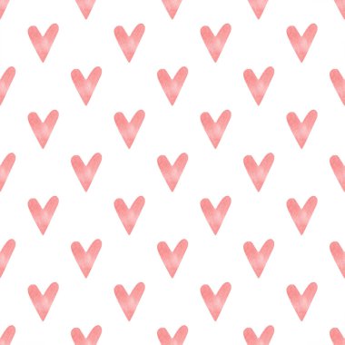 Pembe eli suluboya kalplerle kusursuz desen. Romantik dekoratif arka plan Sevgililer Günü hediye kağıdı, düğün dekorasyonu ya da kumaş için mükemmel.