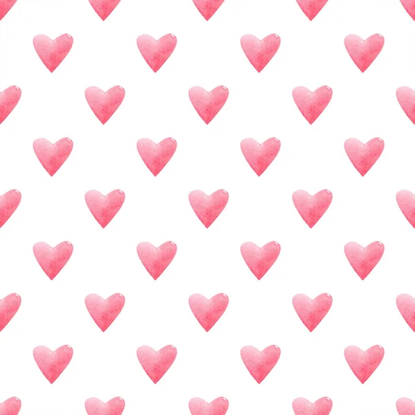 Seamless pattern with bright pink hand painted watercolor hearts. Romantic decorative background perfect for Valentines day gift paper, wedding decor or fabric — Stock Photo, Image