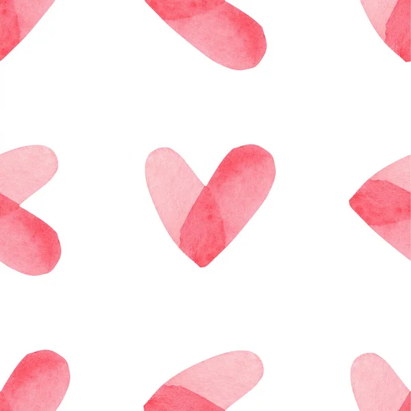 Patrón sin costuras con corazones de acuarela pintados a mano de color rosa brillante. Fondo decorativo romántico perfecto para papel de regalo de San Valentín, decoración de la boda o tela — Foto de Stock