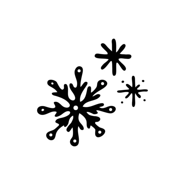 Сніжинки Doodle чорна проста ікона, Векторні ілюстрації ізольовані на білому — стоковий вектор