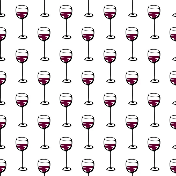 Бесшовный рисунок каракули с бокалом вина. Векторная иллюстрация. — стоковый вектор