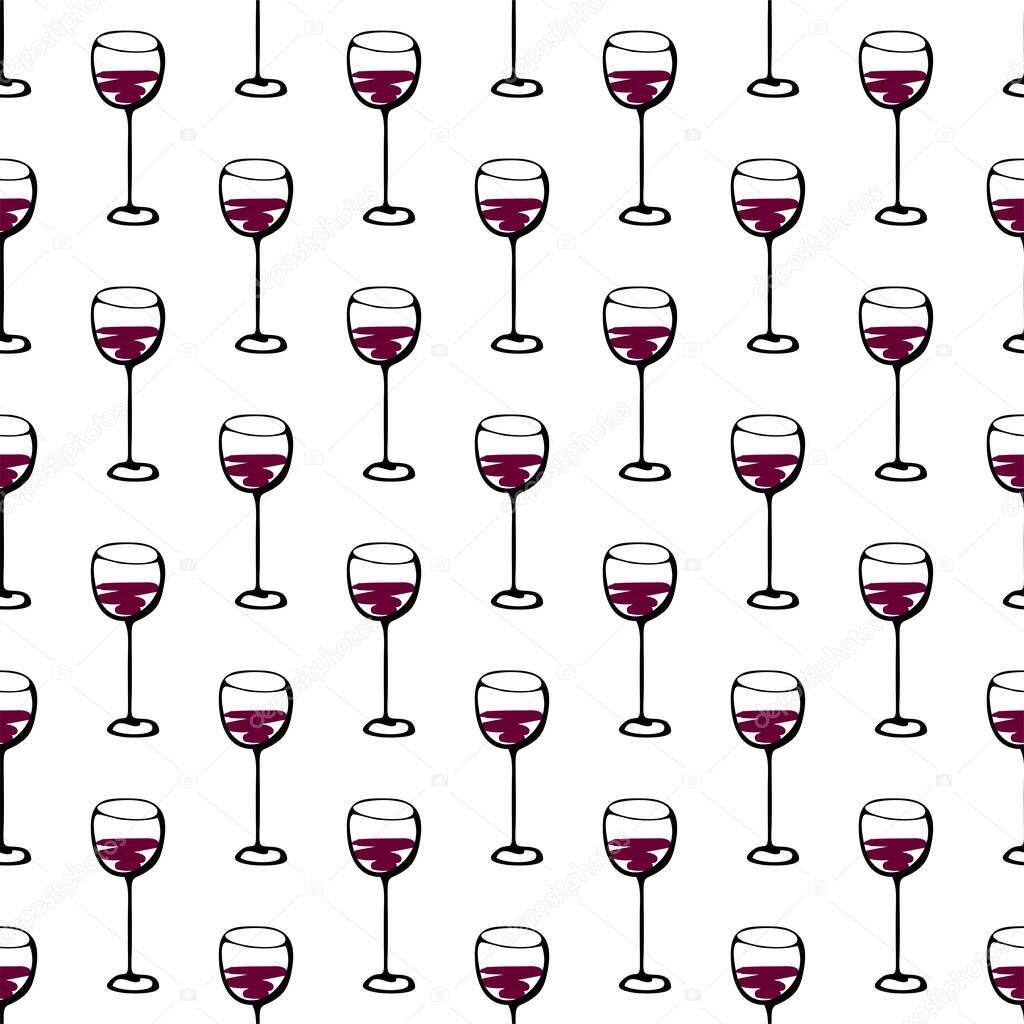 Seamless doodle pattern with wine glass. Vector illustration.
