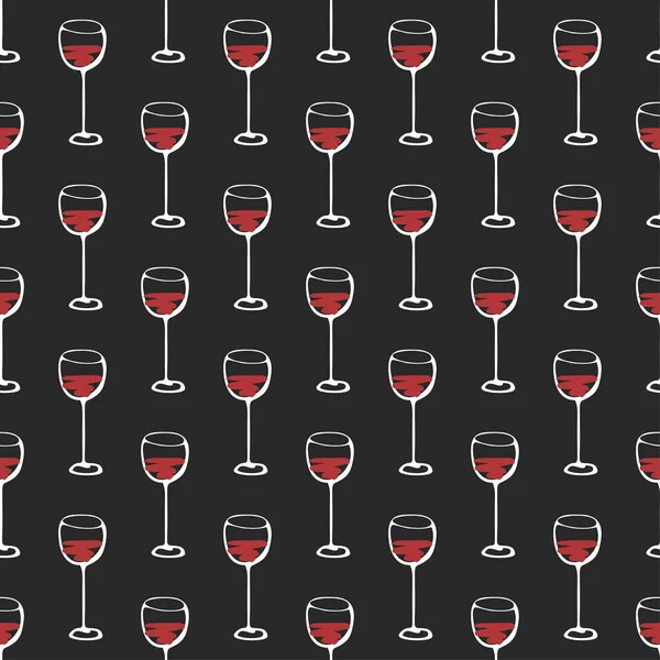 Seamless doodle pattern with couple of cheers wine glass isolated on dark black background. Vector illustration. — Stock Vector