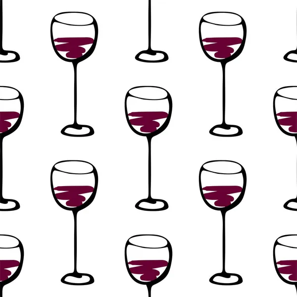 Płynny wzór bazgrołów ze szklanką wina. Ilustracja wektora. — Wektor stockowy