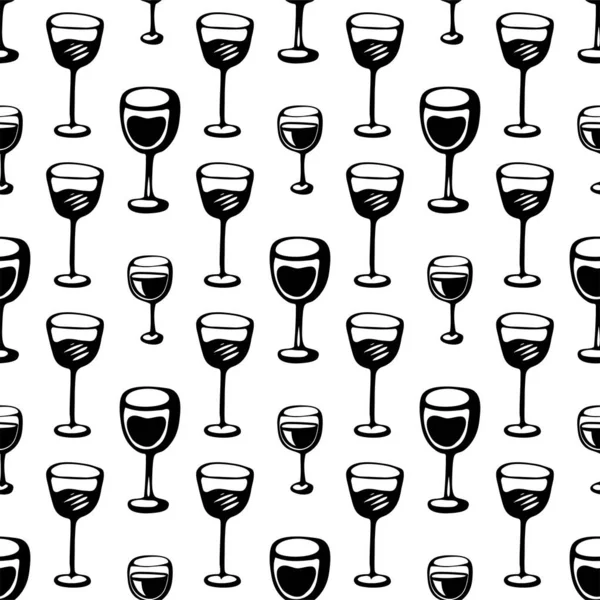 Seamless doodle pattern with wine glass. Vector illustration. — Stock Vector