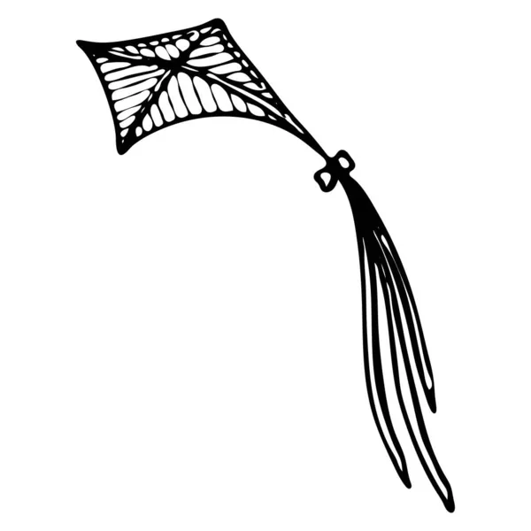 Kite Doodle Hand gezeichnete Umrisse Symbol. Vektorskizze Illustration des Drachens für Print, Web, Mobile und Infografik isoliert auf weiß — Stockvektor