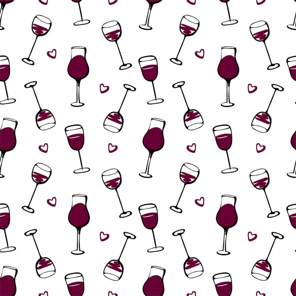 Бесшовный рисунок каракули с бокалом вина. Векторная иллюстрация. — стоковый вектор