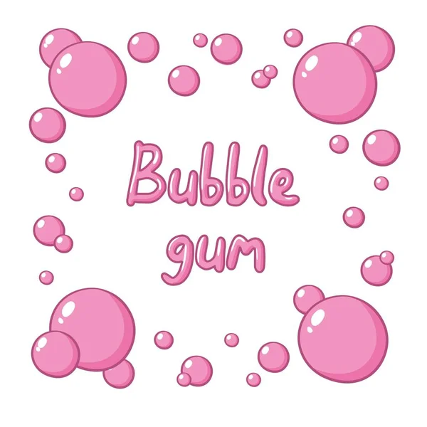 Tuggummi vektor text illustration. Roligt rosa bokstäver bubbelgum på vita, rosa bokstäver, roliga bokstäver i bubblor — Stock vektor