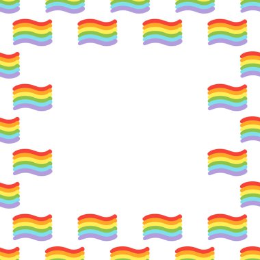 Kare, pürüzsüz sınır vektör çizimi. Basit kalpleri ve bayrakları olan çerçeve - gurur, aşk, Gay geçit töreni sloganı kopyalama alanı. LGBT hakları