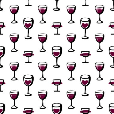 Şarap kadehiyle kusursuz karalama şekli. Vektör illüstrasyonu.