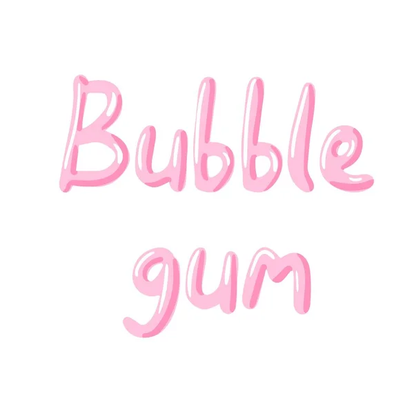 Tuggummi vektor text illustration. Roligt rosa bokstäver bubbelgum på vita, rosa bokstäver, roliga bokstäver — Stock vektor