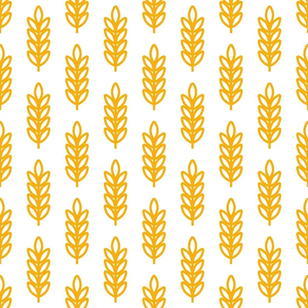 Buğday kulaklı ikon vektör çiftliği kusursuz model arka planı. Organik eko fırın işi, tarım ve beyaz üzerine bira için tam çizgi tahıl sembolü çizimi — Stok Vektör