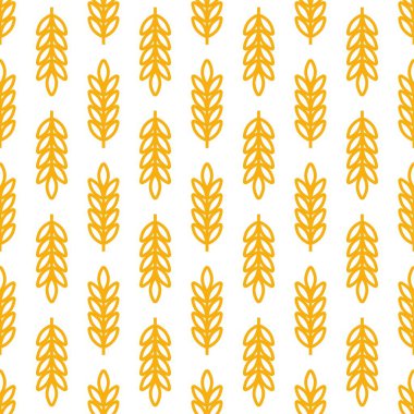 Buğday kulaklı ikon vektör çiftliği kusursuz model arka planı. Organik eko fırın işi, tarım ve beyaz üzerine bira için tam çizgi tahıl sembolü çizimi