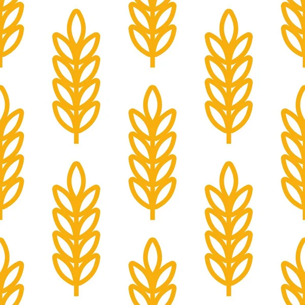 Orejas de trigo icono vector granja sin costuras patrón de fondo. Línea de ilustración de símbolo de grano entero para el negocio ecológico de panadería ecológica, agricultura, cerveza en blanco — Vector de stock