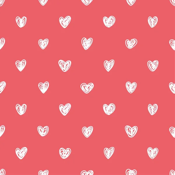 Nahtloses Muster mit handgezeichneten Herzen. Schwarz-weiß skizzenhafter Hintergrund für Packpapier, Stoffe, Tapeten, Postkarten — Stockvektor