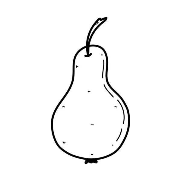 Illustrazione di scarabocchi di pera. Frutto dolce con foglia, prodotto naturale. Illustrazione del fumetto piatto. Frutti fatti a mano in lucente — Vettoriale Stock