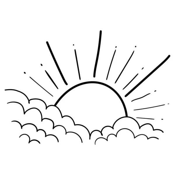 Sun and Cloud drawing in engraving outline style. Vector illustration — Stock Vector