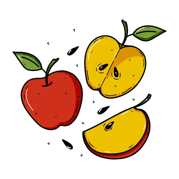 Illustration vectorielle de gribouillis de pomme. Illustration de fruits pour menu du marché agricole. Aliments sains — Image vectorielle