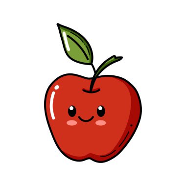 Komik suratlı bir elma karakteri. Mutlu şirin çizgi film kırmızı ve sarı elma vektör çizimi. Sağlıklı vejetaryen çocuk karakteri