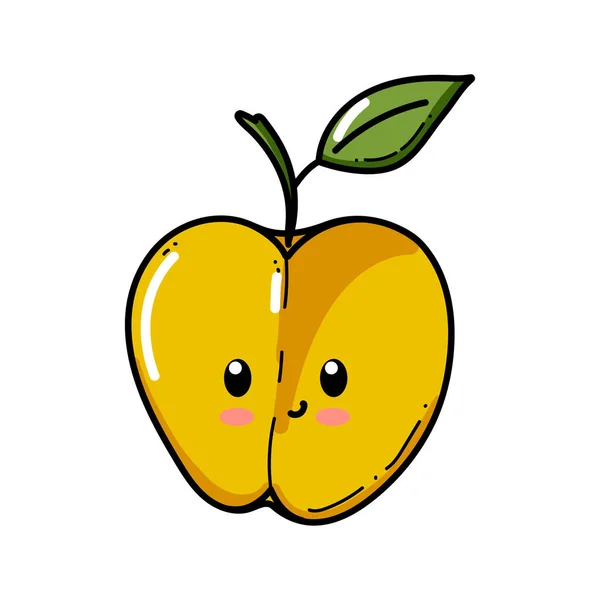 Komik suratlı bir elma karakteri. Mutlu şirin çizgi film kırmızı ve sarı elma vektör çizimi. Sağlıklı vejetaryen çocuk karakteri — Stok Vektör