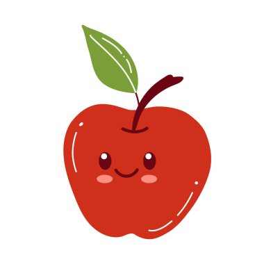 Komik suratlı bir elma karakteri. Mutlu şirin çizgi film kırmızı ve sarı elma vektör çizimi. Sağlıklı vejetaryen yemekleri izole çocuk karakteri
