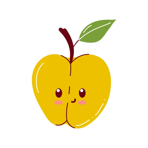 Komik Suratlı Bir Elma Karakteri Mutlu Şirin Çizgi Film Kırmızı — Stok Vektör