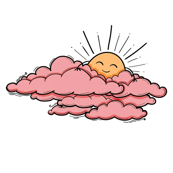 Bambini Sole Nuvola Disegno Vivaio Stile Contorno Cartone Animato Ragazza — Vettoriale Stock