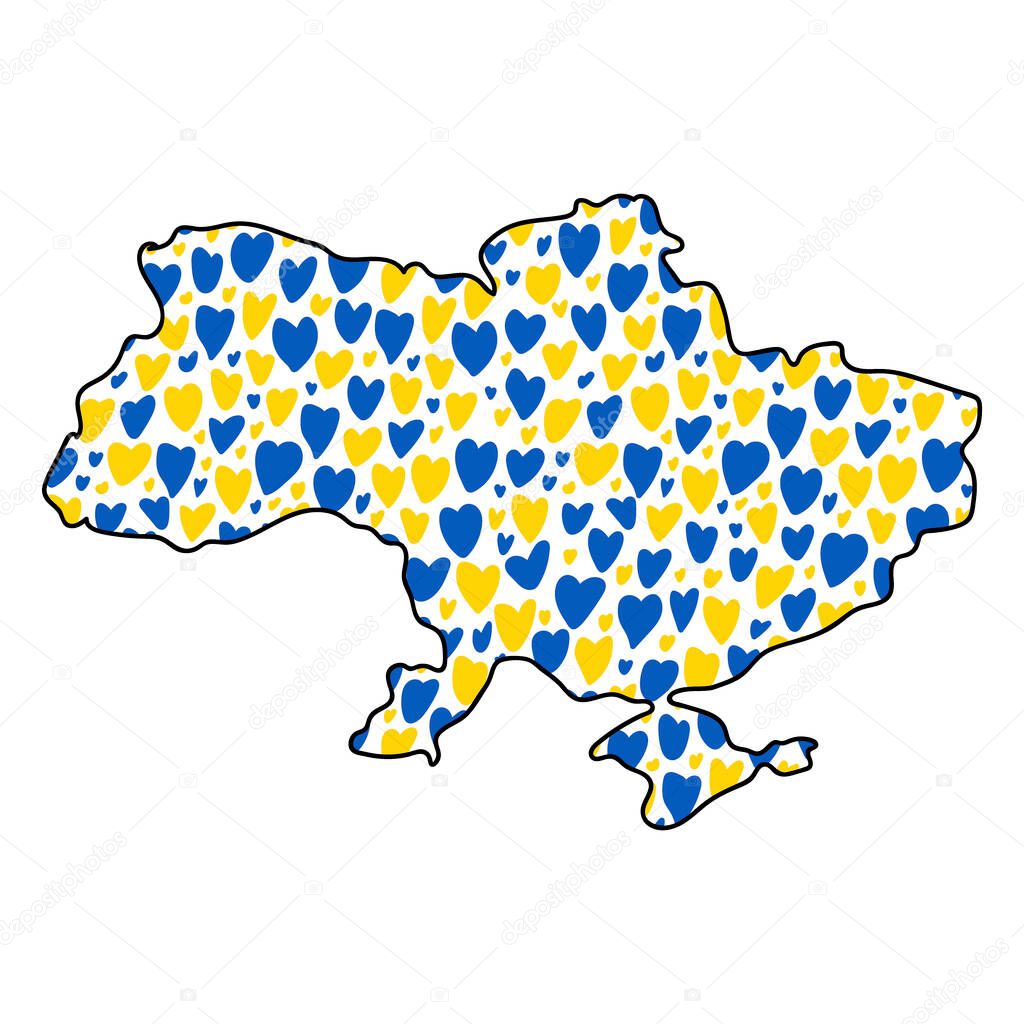 Stop War in Ukraine concept vector illustration. Love for Ukraine, Ukrainian flag and map illustration. Save Ukraine from Russia.
