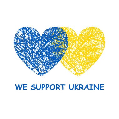 Ukrayna kalp vektör illüstrasyonu. Ukrayna 'nın yanında dur. Ukrayna bayrağı mavi ve sarı renk dokusu.