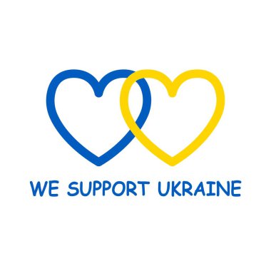 Ukrayna kalp vektör illüstrasyonu. Ukrayna 'nın yanında dur. Ukrayna bayrağı mavi ve sarı renk dokusu.