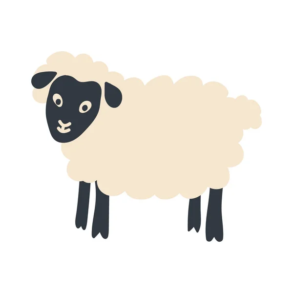 Cute sheep doodle illustration. Flat illustration of sheep character. Cartoon farm animal vector — 스톡 벡터