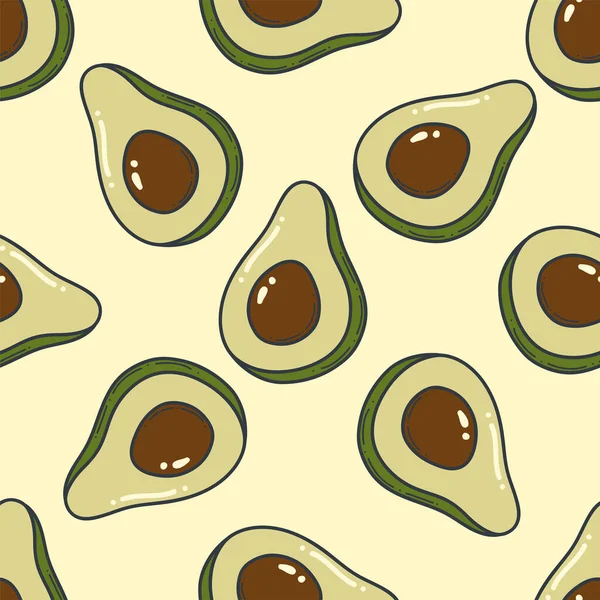 Avocado Doodle skizzieren nahtlose Musterillustrationen. Hintergrund der biologischen Obst- und Gemüseveranschaulichung. — Stockvektor