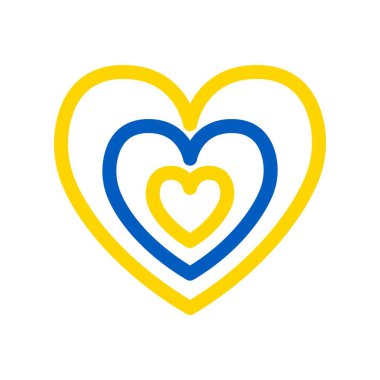 Ukrayna kalp vektör illüstrasyonu. Ukrayna 'nın yanında dur. Ukrayna bayrağı mavi ve sarı renkli. Ukrayna 'ya Aşk.