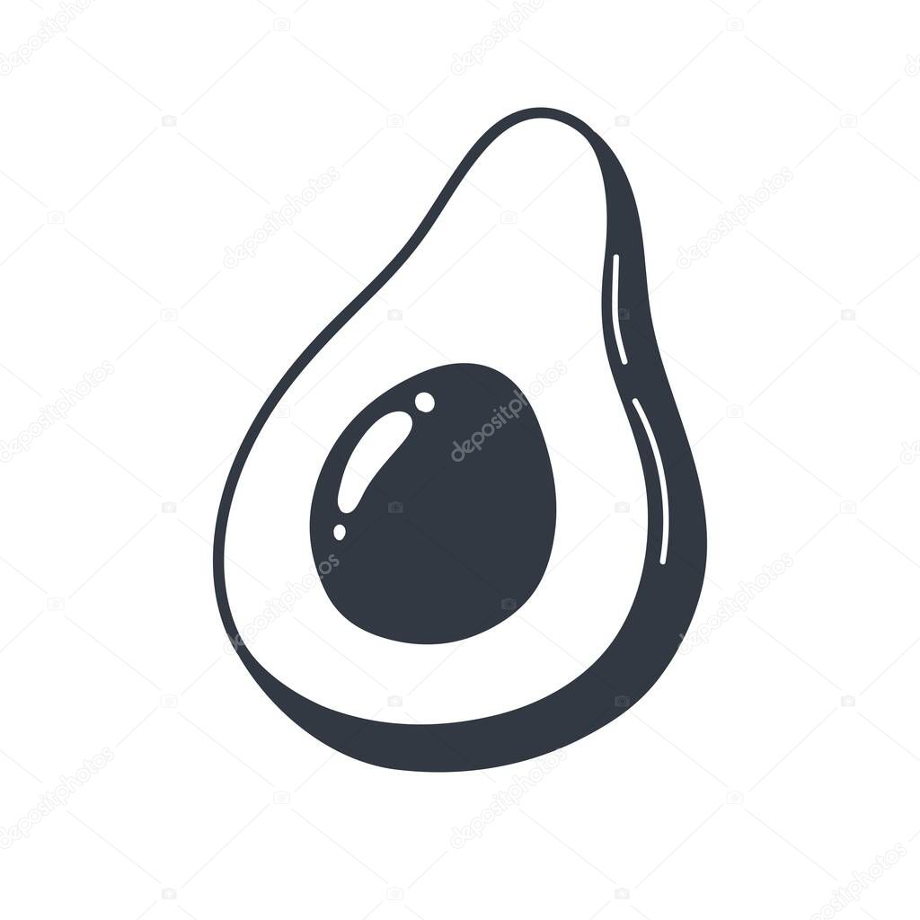 Avocado doodle outline icon. Logo organic fruit and vegetable illustration.