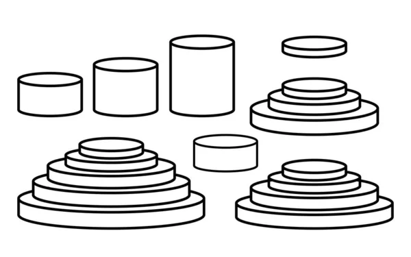 Podium Géométrique Modèle Ligne Affichage Réglée Contour Rond Doodle Cylindre — Image vectorielle