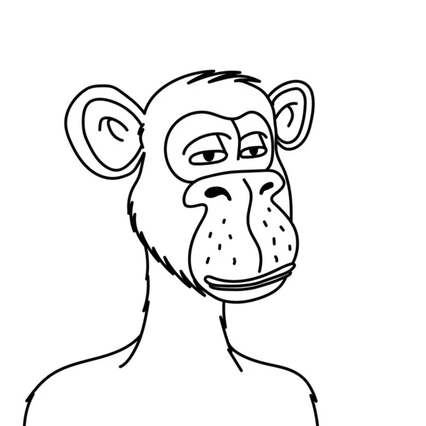无趣的猿类Nft在白色背景上被隔离 素描风格的不可替换符号区块链猴子向量图解 — 图库矢量图片