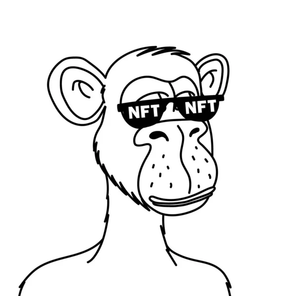 Macaco Entediado Óculos Sol Nft Isolado Fundo Branco Ilustração Não —  Vetores de Stock