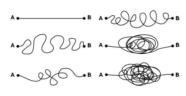 Hard Medium Easy Way Solution Concept Illustrated Tangled Straight Lines — ストックベクタ