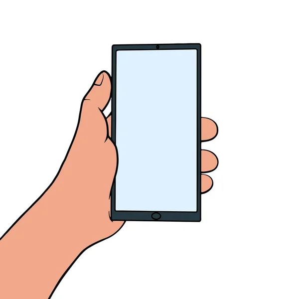 Hand Holding Smartphone Empty Screen Shadow Mobile Phone Mockup Application — ストックベクタ