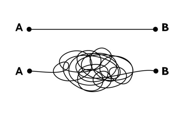 Hard Easy Way Solution Concept Illustrated Tangled Straight Lines Complicated — Vetor de Stock