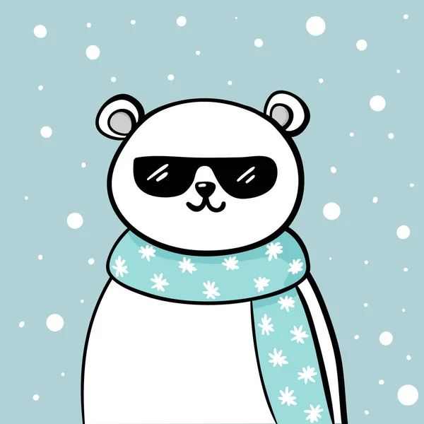 Oso Polar Fresco Gafas Sol Tarjeta Para Niños Año Nuevo — Vector de stock