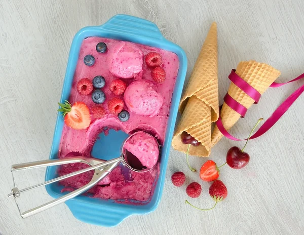 Фруктовое мороженое с ягодами и шишками — стоковое фото