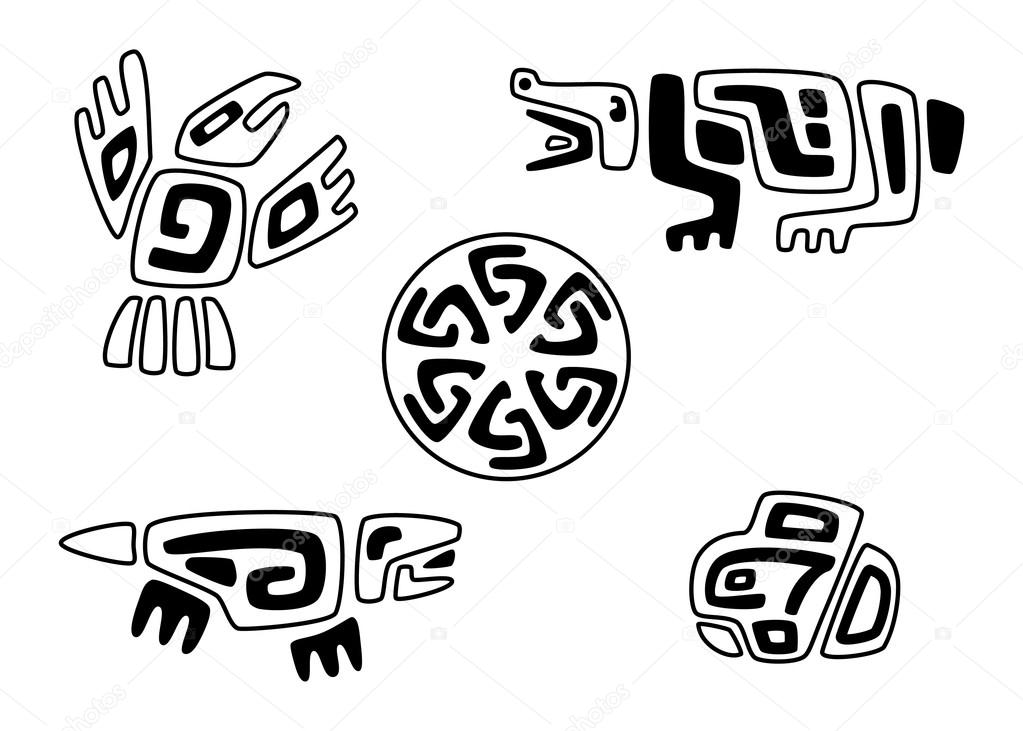 Stylized tribal animals and solar circle