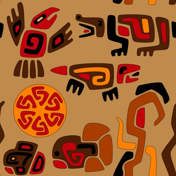 hayvanlar ve güneş ile Seamless stilize tribal modeli