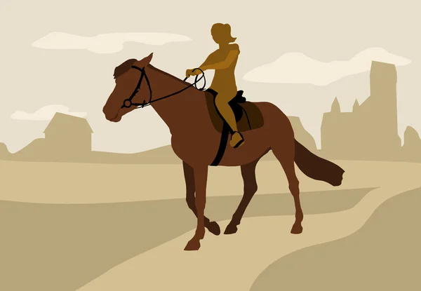 Дівчина на коні, силует — стоковий вектор