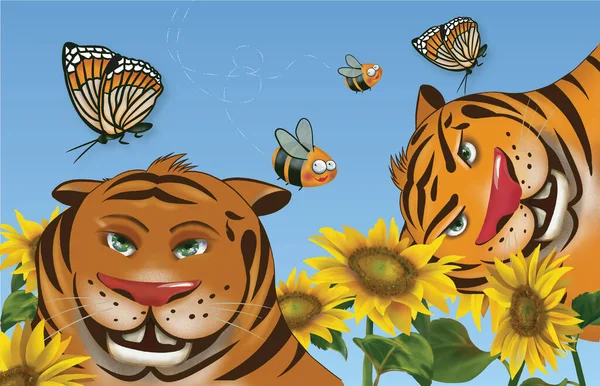 Illustration Tigrar Ängen — Stockfoto