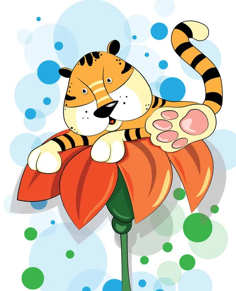 Tigre Peint Sur Une Fleur — Image vectorielle
